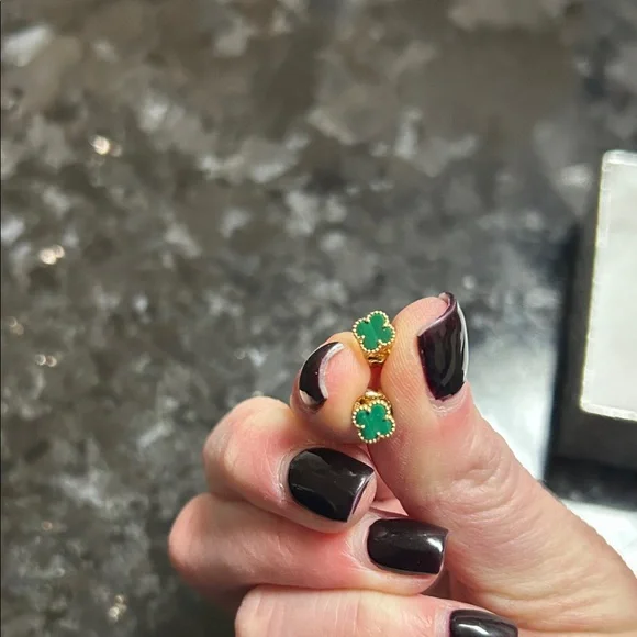 Elegant Gold and Green Clover Earrings - Picture 1 of 4